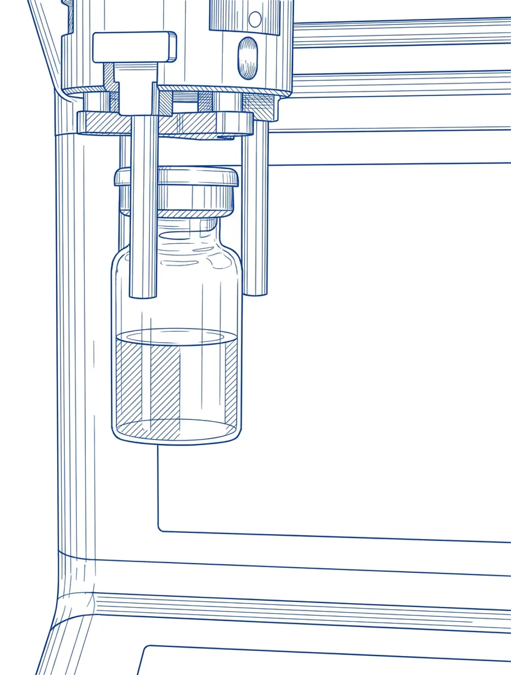 Technical drawing of a vial inspection station