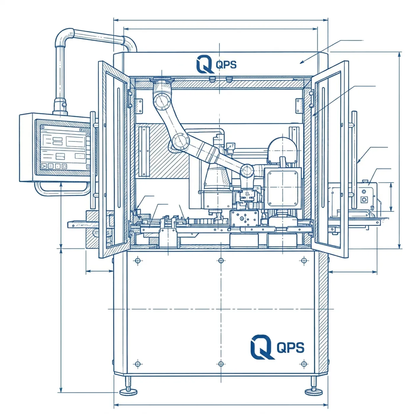 Technical drawing of the ROVIS robotics cell