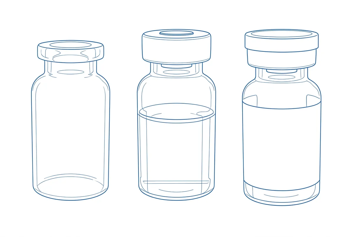 Technical drawing of vials for defect test sets