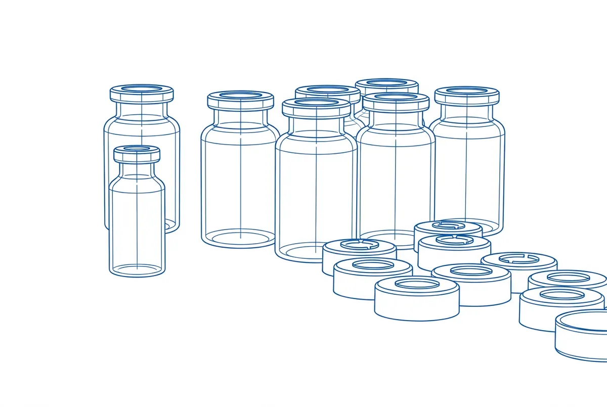 Technical drawing of vials and closure caps